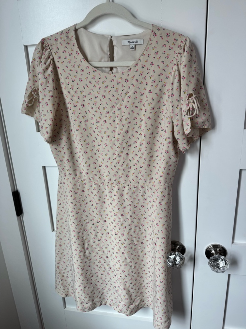 Madewell Cream Floral Tie-Sleeve Mini Dress size 8